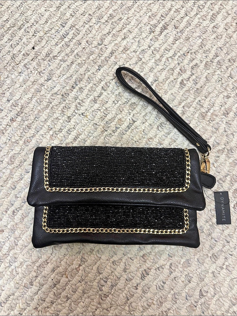 Dynamite Black Beads and Chain Clutch, NWT